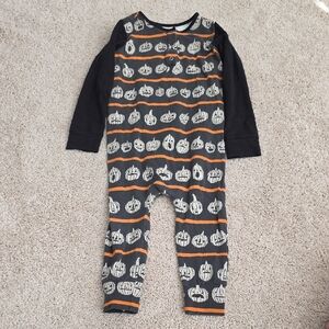 Pumpkin Patterned Black and Orange Pajama Onesie